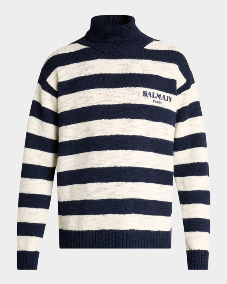 Men's Mariniere Stripe Wool Knit Turtleneck Sweater by BALMAIN