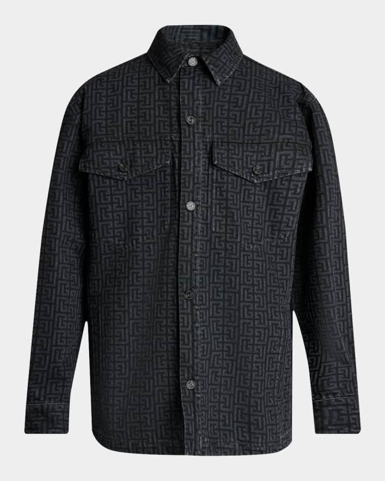 Men's Monogram Denim Overshirt by BALMAIN