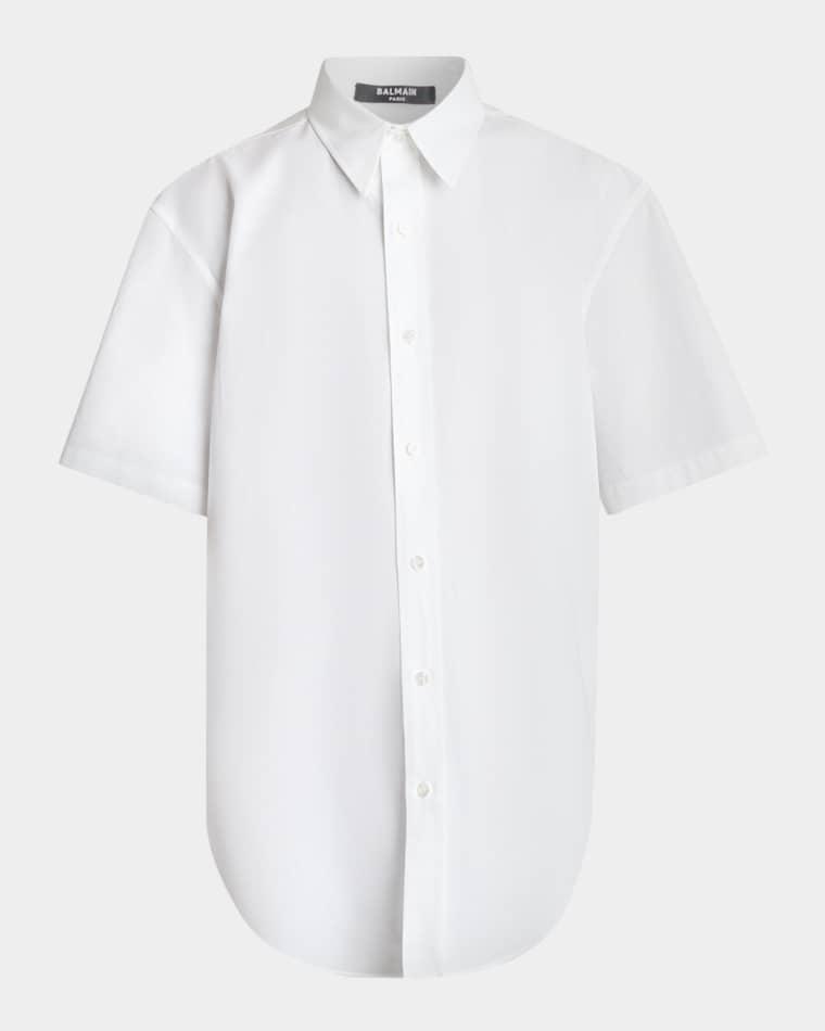 Men's Relaxed Cotton Poplin Short-Sleeve Shirt by BALMAIN