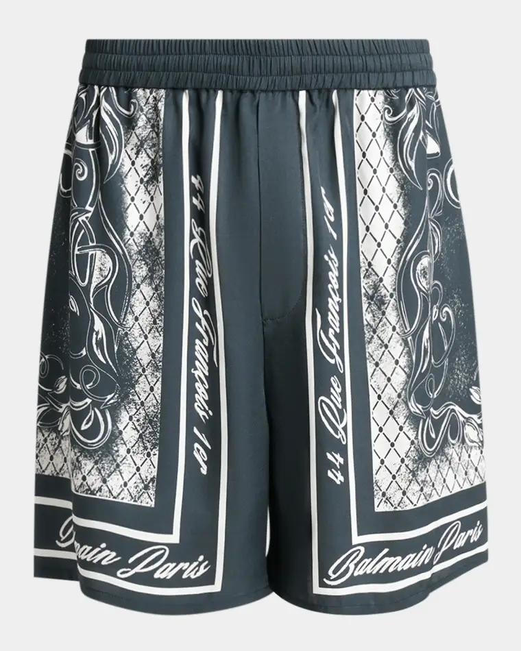 Men's Viscose Foulard-Print Relaxed Pull-On Shorts by BALMAIN