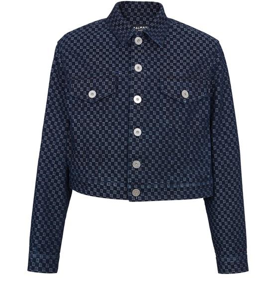Mini monogram jacquard denim jacket by BALMAIN