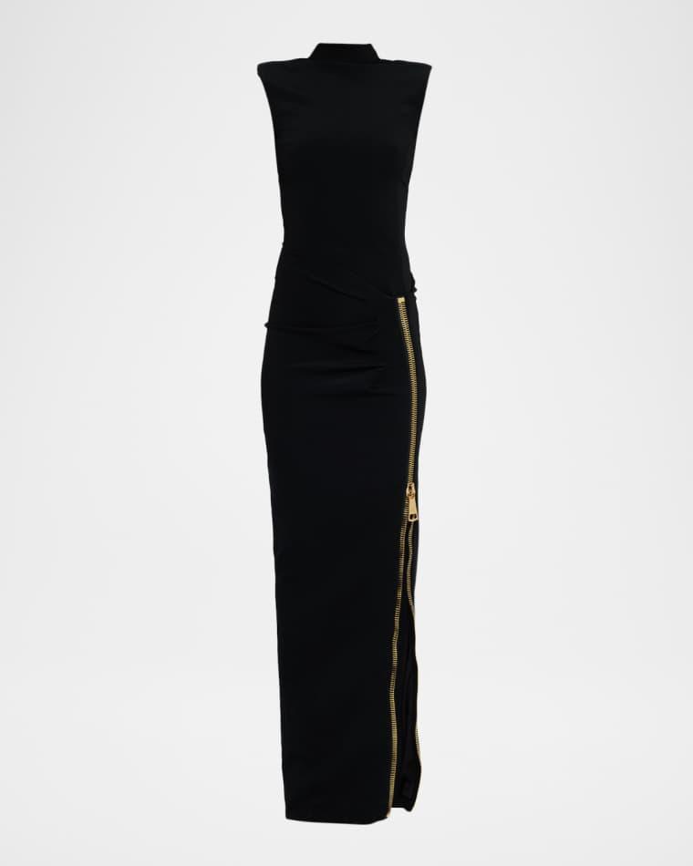Mock-Neck Zip Slit Sleeveless Gown by BALMAIN