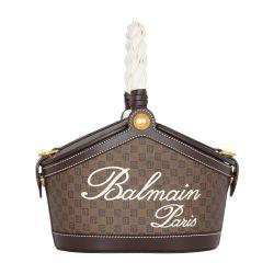 Monogram canvas and leather bucket bag by BALMAIN