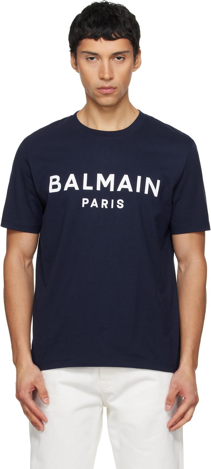Navy 'Balmain Paris' Print T-shirt by BALMAIN