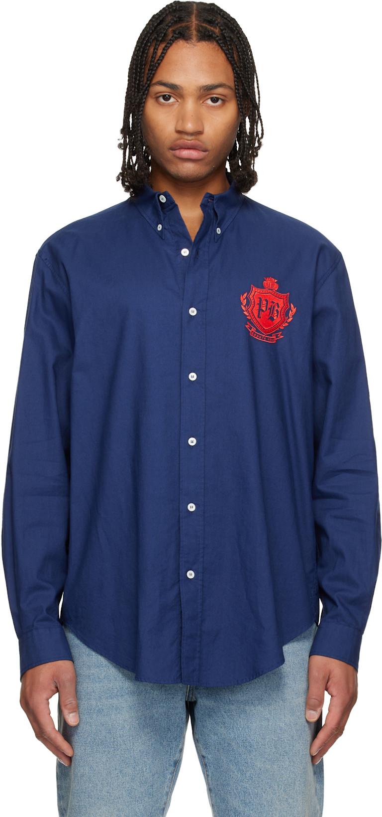 Navy College Emblem Shirt by BALMAIN