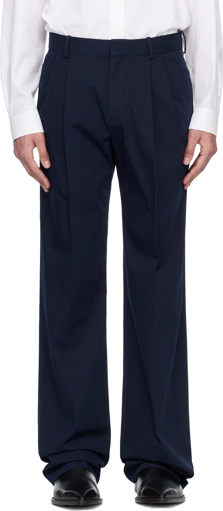Navy Cotton Twill Darted Trousers by BALMAIN