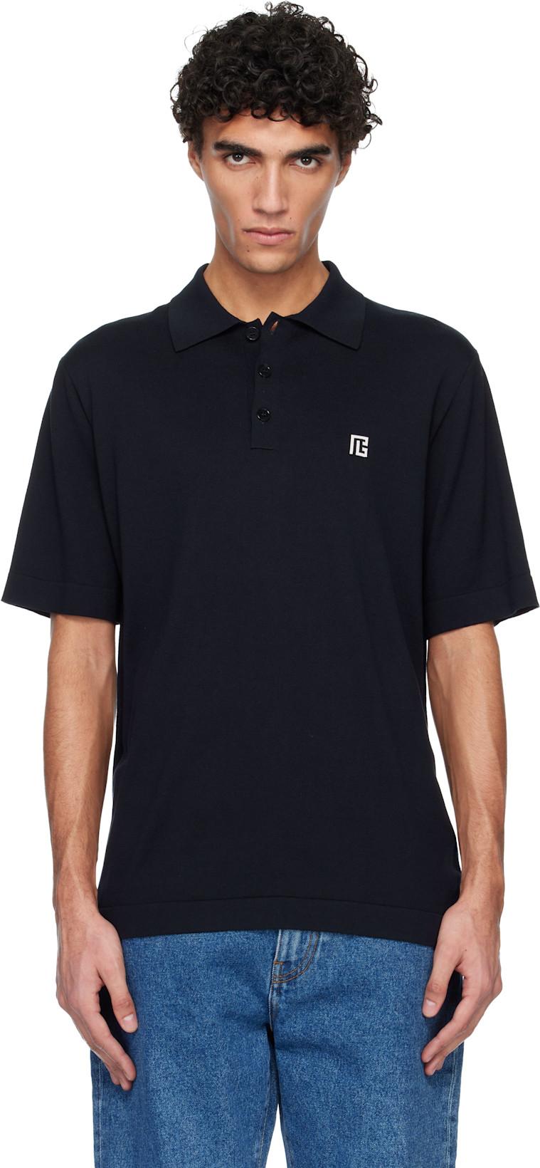 Navy Embroidered Cotton Polo by BALMAIN