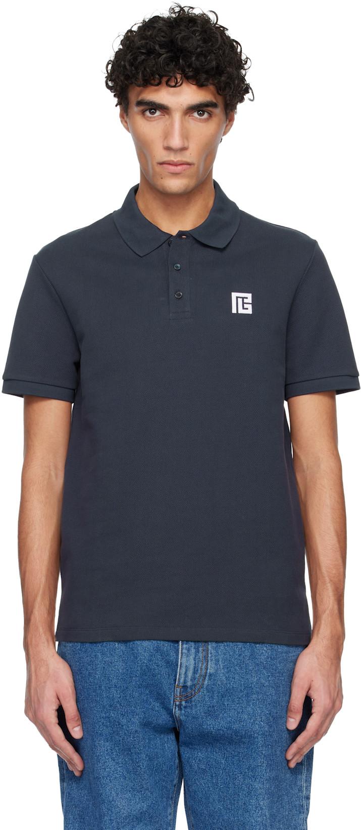 Navy Embroidered Cotton Polo by BALMAIN