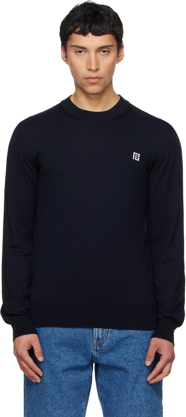 Navy Fine Silk & Cotton Sweater by BALMAIN