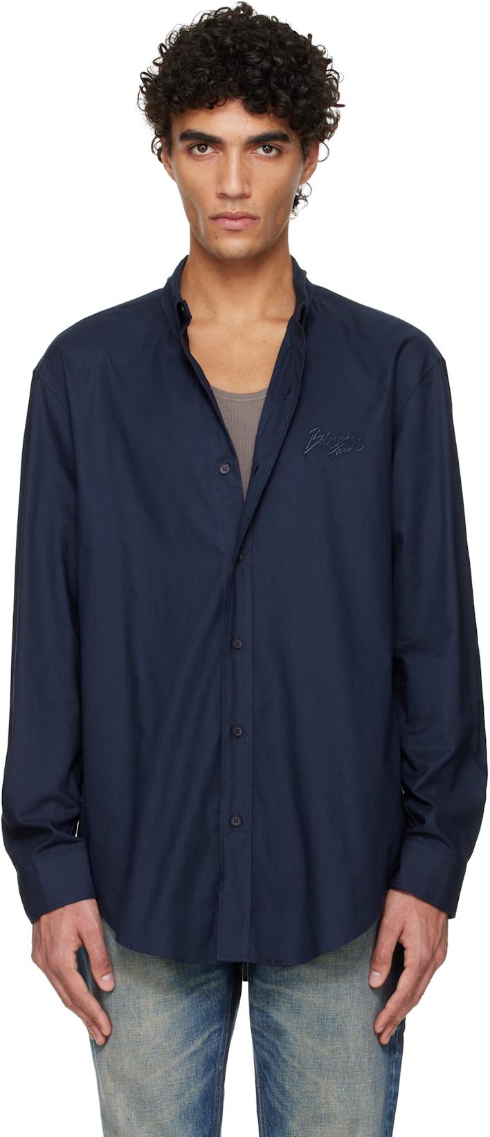 Navy Oxford Cotton Reg Shirt by BALMAIN