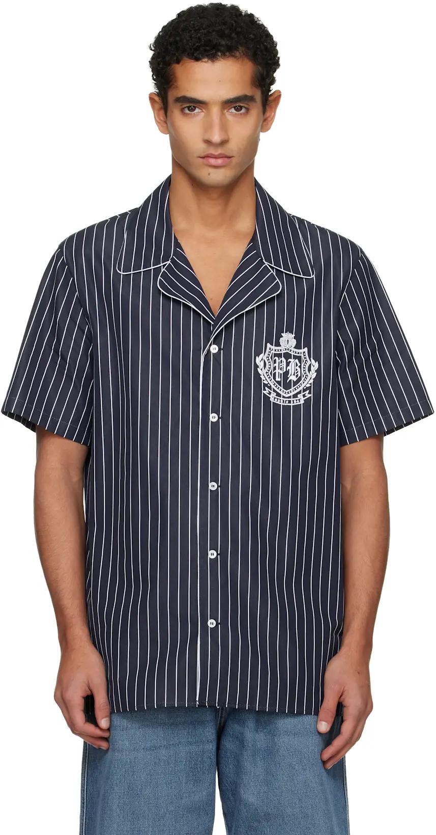Navy Striped Poplin Pyjama Shirt by BALMAIN Navy Striped Poplin Pyjama Shirt by BALMAIN
