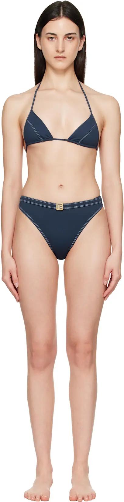 Navy Triangle High Brief Bikini by BALMAIN