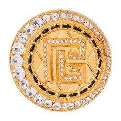 PB brooch in brass and rhinestones by BALMAIN