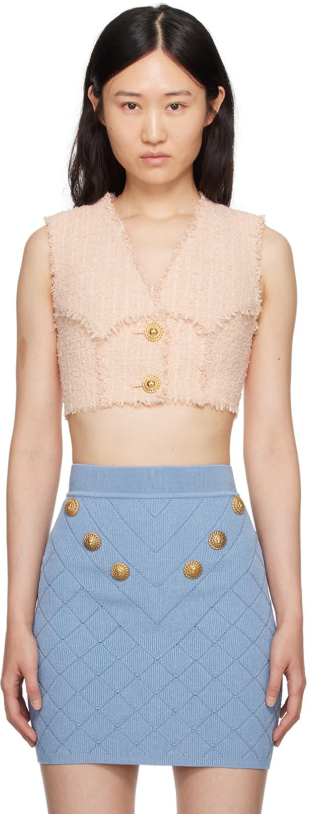 Pink Cropped Tank Top by BALMAIN