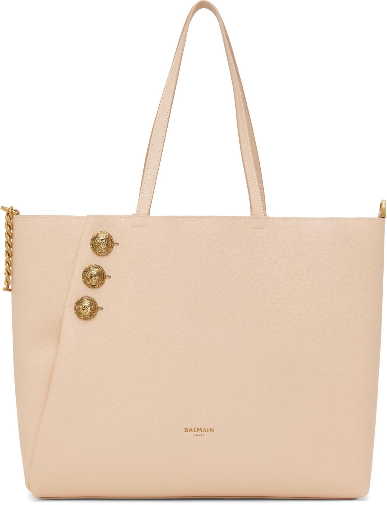 Pink Emblème Grained Calfskin Tote by BALMAIN