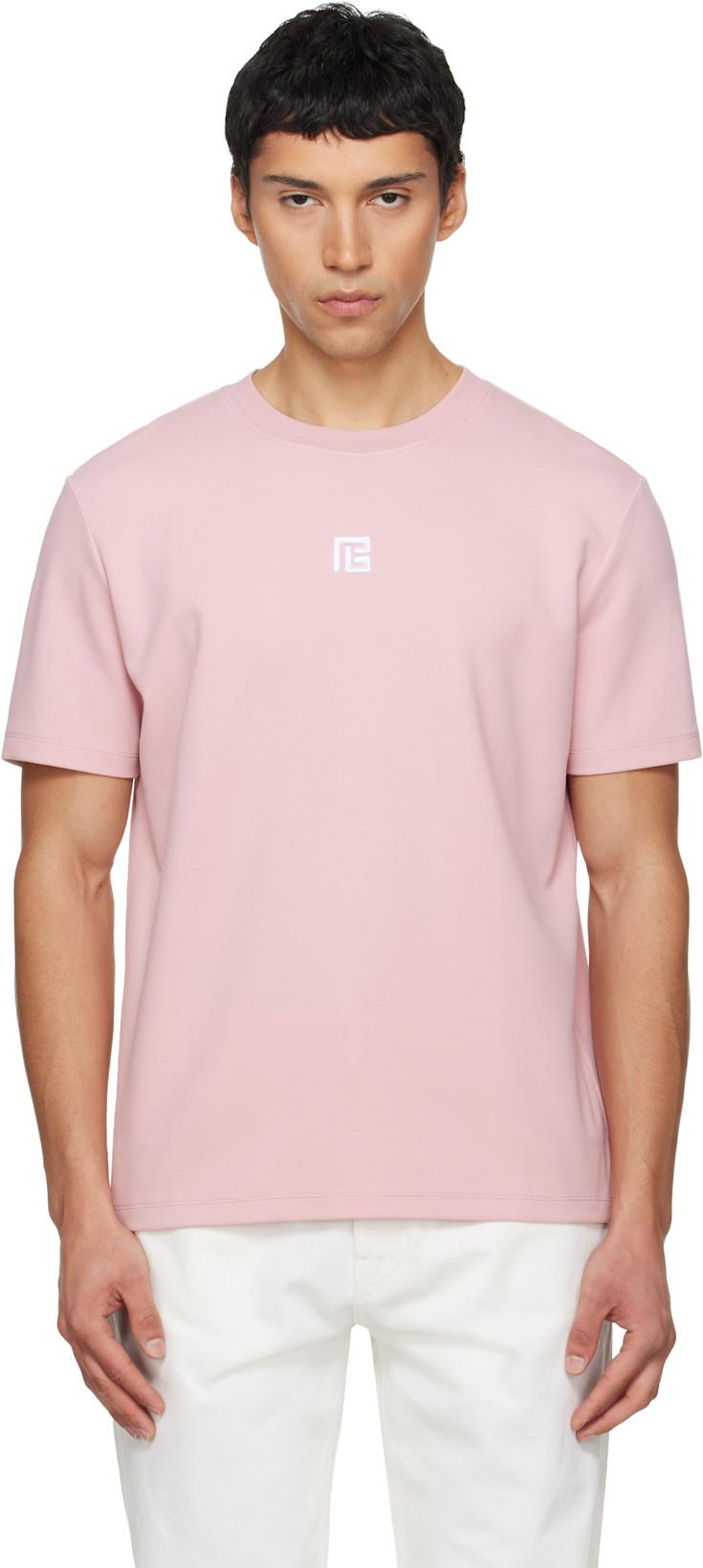 Pink Embroidered Logo T-shirt by BALMAIN