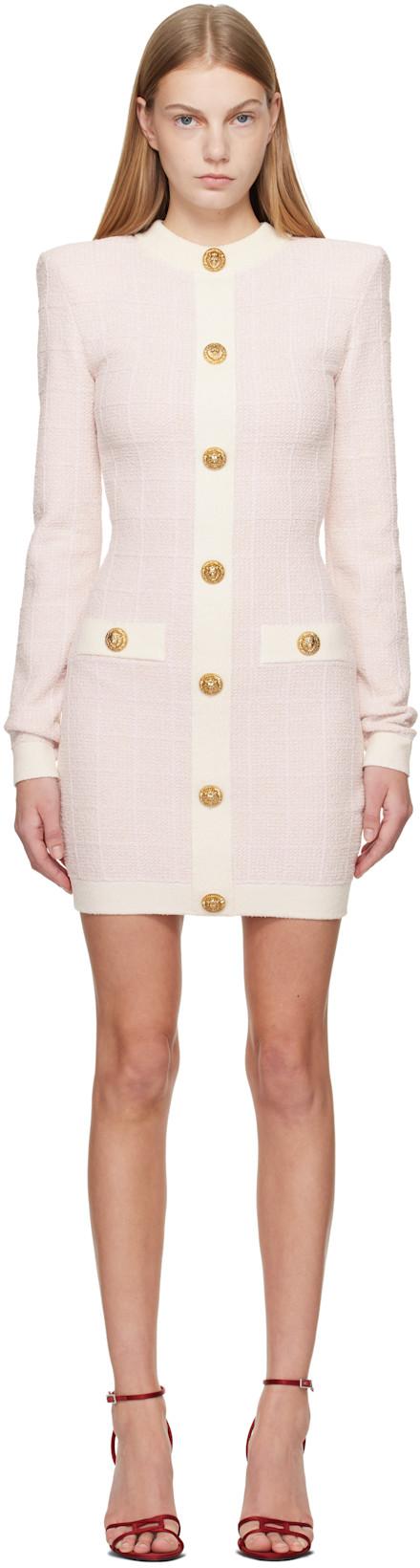 Pink LS Buttoned Light Tweed Minidress by BALMAIN
