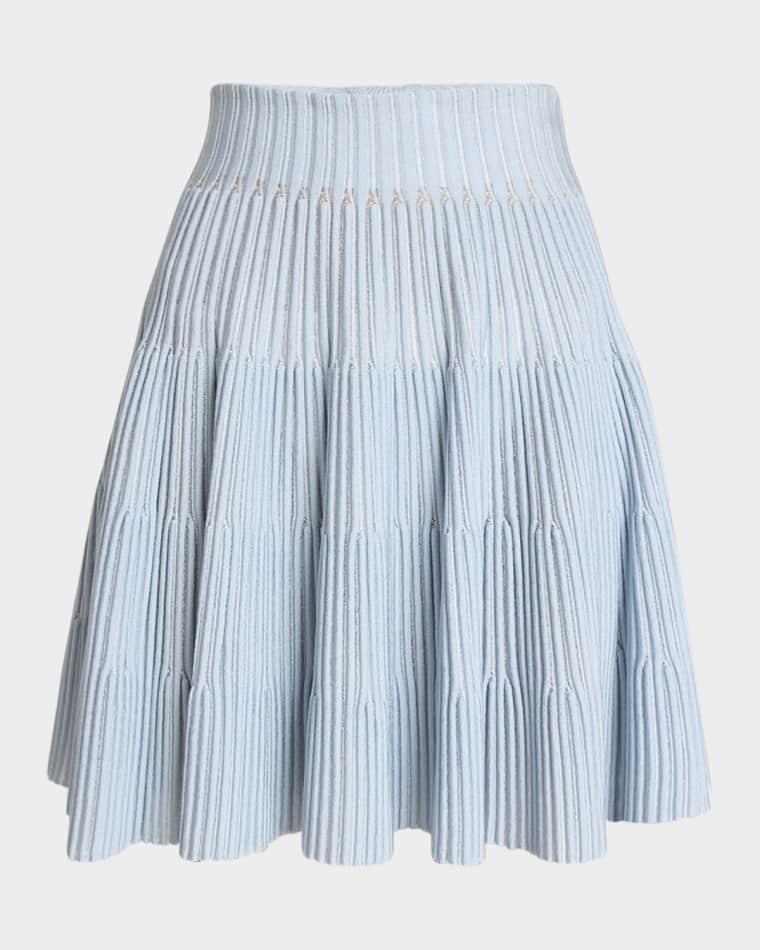 Pleated Knit Flare Mini Skirt by BALMAIN
