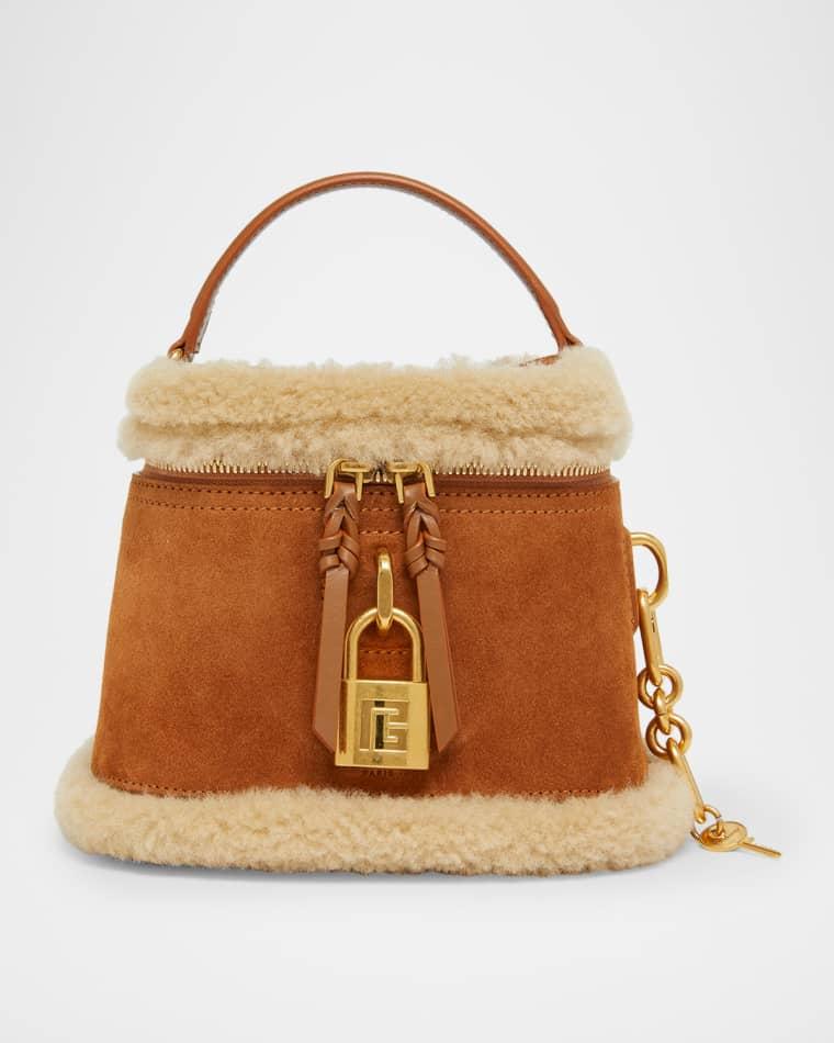 Pulse Shearling-Trim Suede Vanity Crossbody Bag by BALMAIN