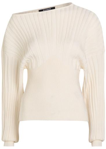 Ribbed batwing knit top by BALMAIN