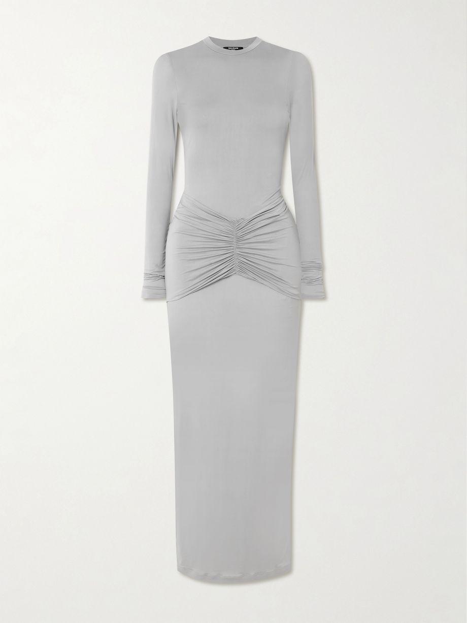 Ruched stretch-jersey maxi dress by BALMAIN