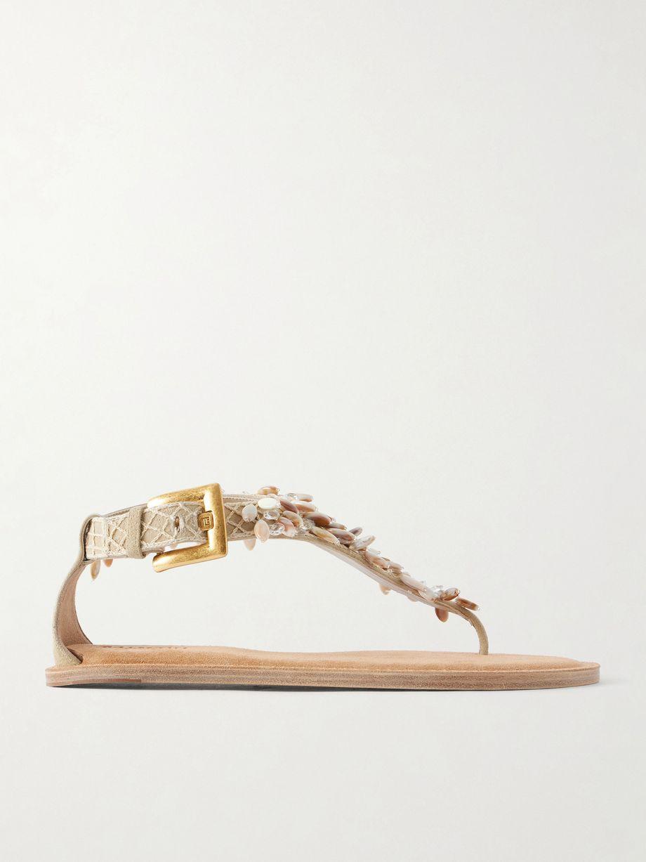 Runway bead-embellished suede sandals by BALMAIN
