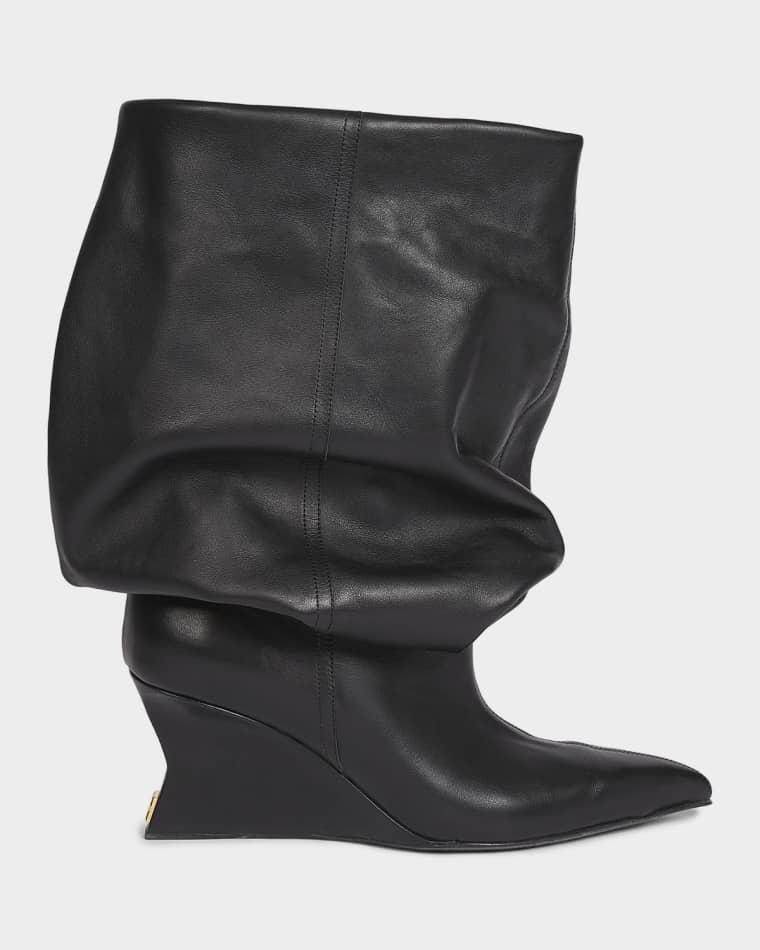 Scrunched Leather Wedge Ankle Boots by BALMAIN