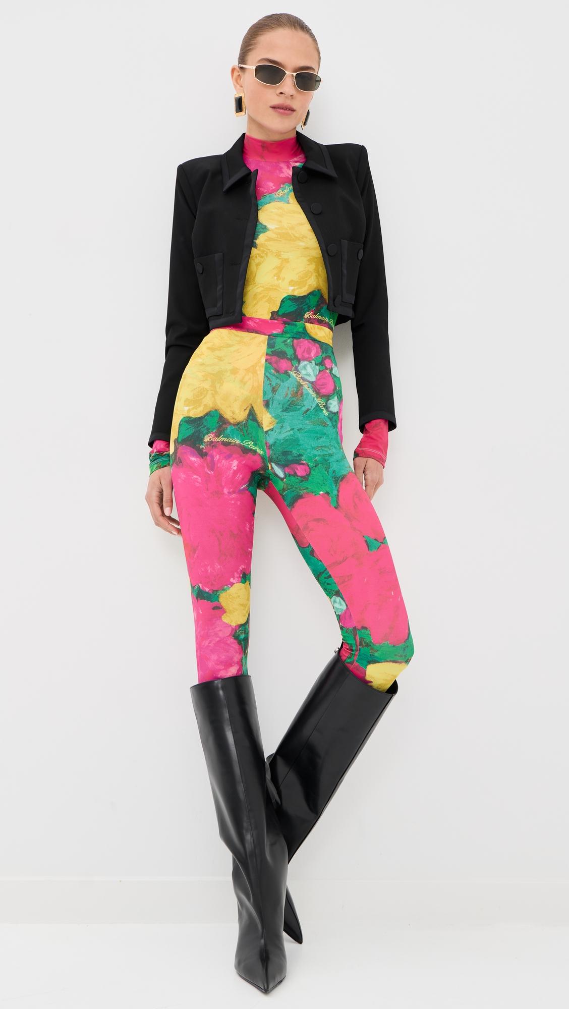 Second Skin Roses Print Jersey Leggings by BALMAIN