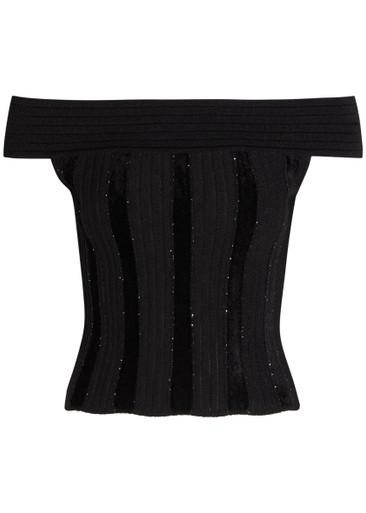 Sequin-embellished stretch-knit top by BALMAIN