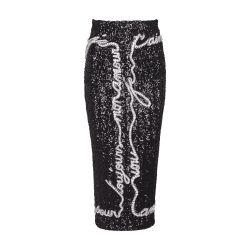Sequin midi skirt with love letter embroidery by BALMAIN