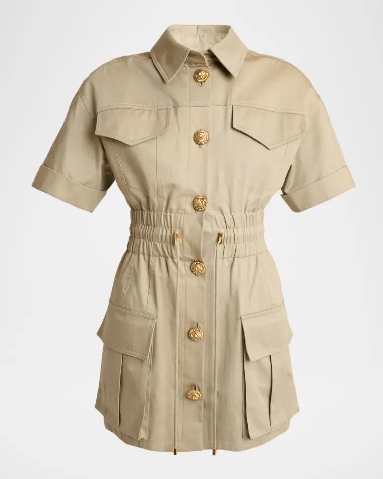 Short-Sleeve Buttoned Mini Safari Dress by BALMAIN