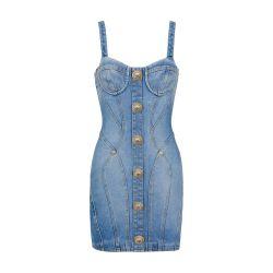 Short denim dress with buttons by BALMAIN