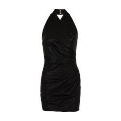 Short draped leather halterneck dress by BALMAIN