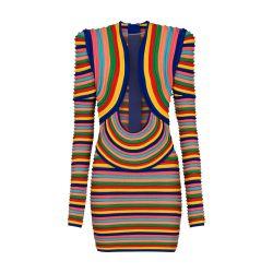 Short multicolored rolled knit dress by BALMAIN