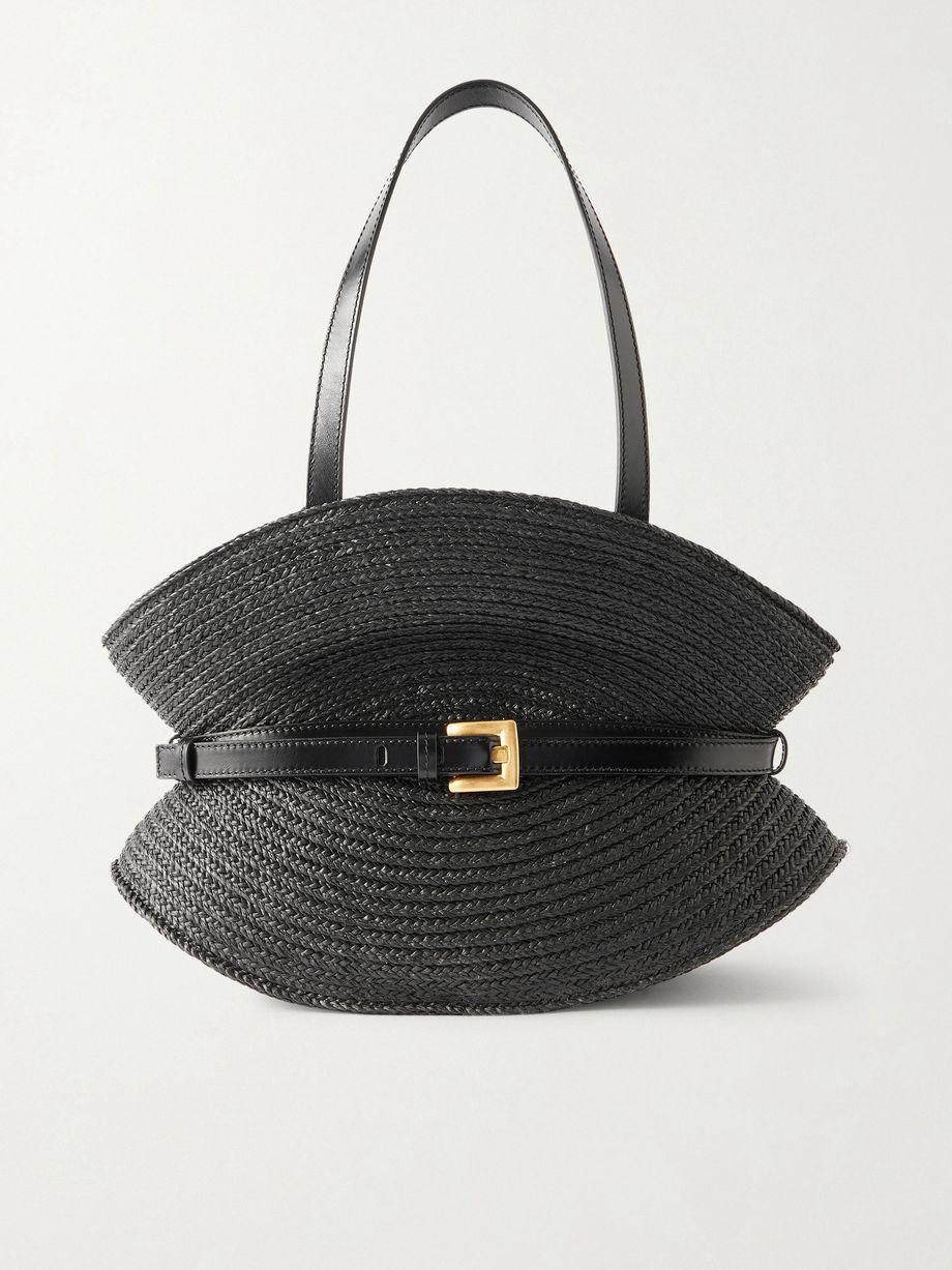 Shuffle Medium buckled leather-trimmed raffia shoulder bag by BALMAIN