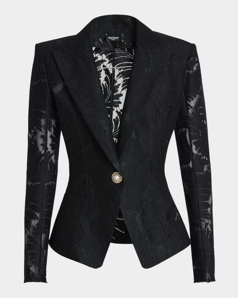 Single-Breasted Fitted Lace Jacket by BALMAIN