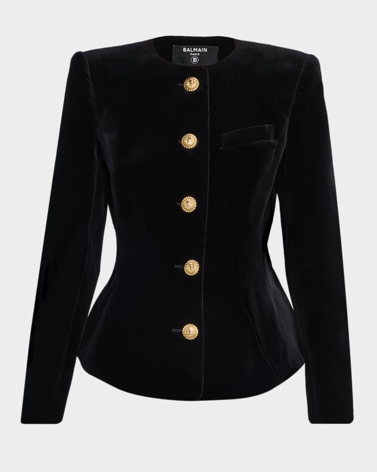 Single-Breasted Velvet Collarless Jacket by BALMAIN