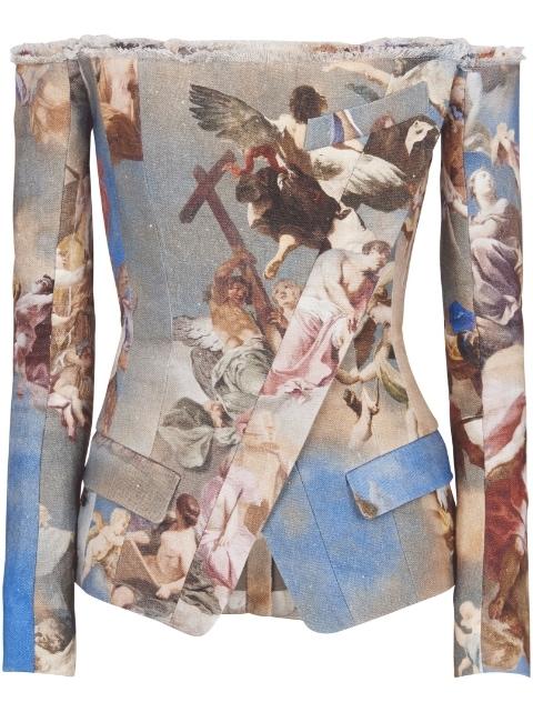 Sky-print off-the-shoulder jacket by BALMAIN
