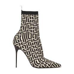 Skye ankle boots in bicolor stretch knit with Balmain monogram by BALMAIN