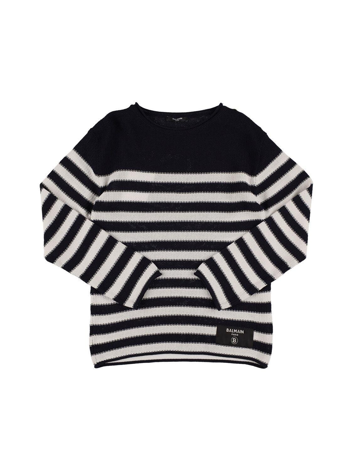 Stiped Knit Cotton Sweater by BALMAIN