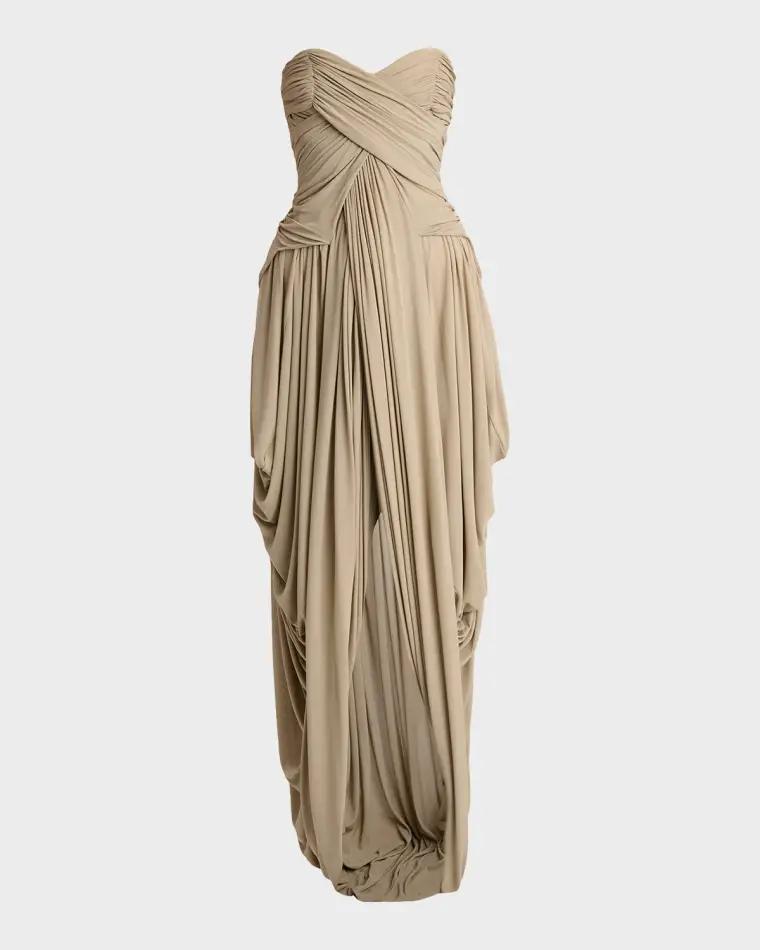 Strapless Draped Slit Gown by BALMAIN