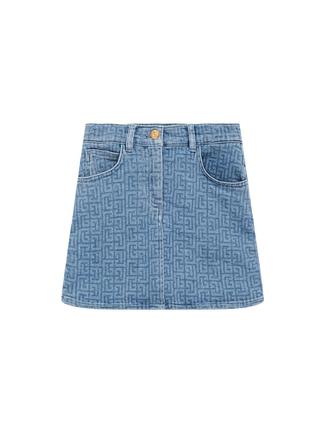 Stretch Cotton Denim Skirt by BALMAIN