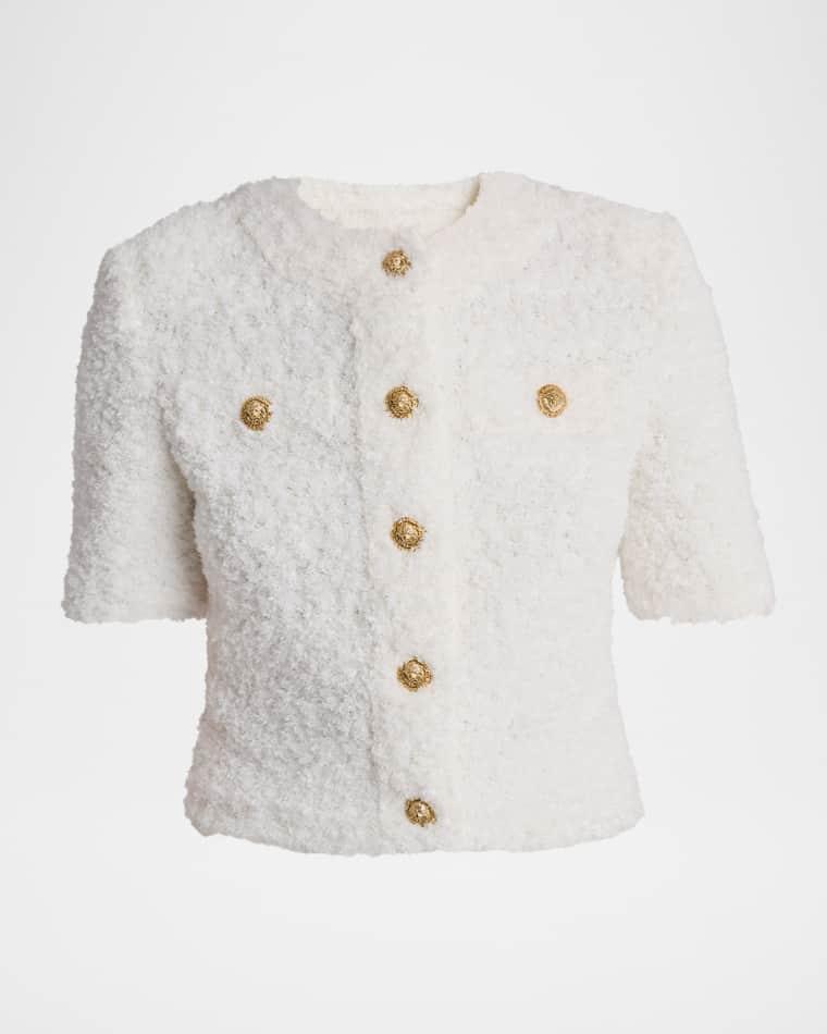 Strong-Shoulder Fuzzy Knit Cardigan by BALMAIN