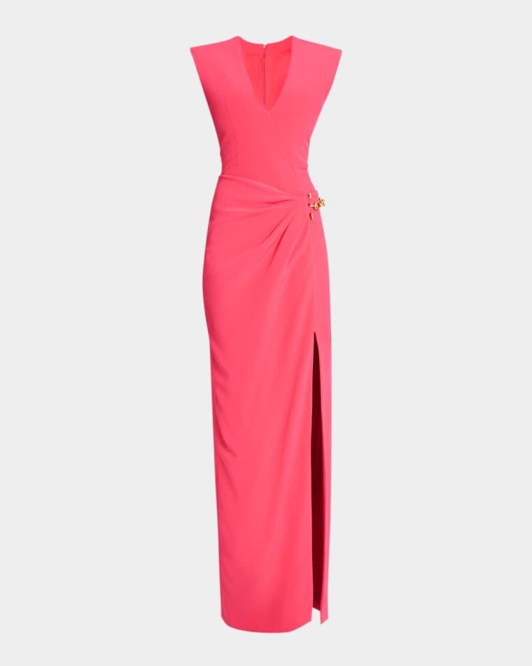 Strong-Shoulder Sleeveless Chain-Wrap Slit Gown by BALMAIN