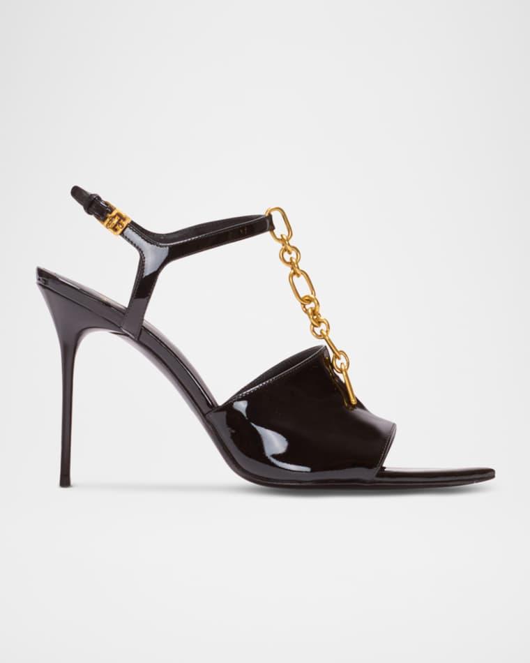 Sync Patent Leather Chain T-Strap Stiletto Sandals by BALMAIN