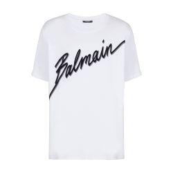 T-shirt with flocked Balmain letter logo by BALMAIN