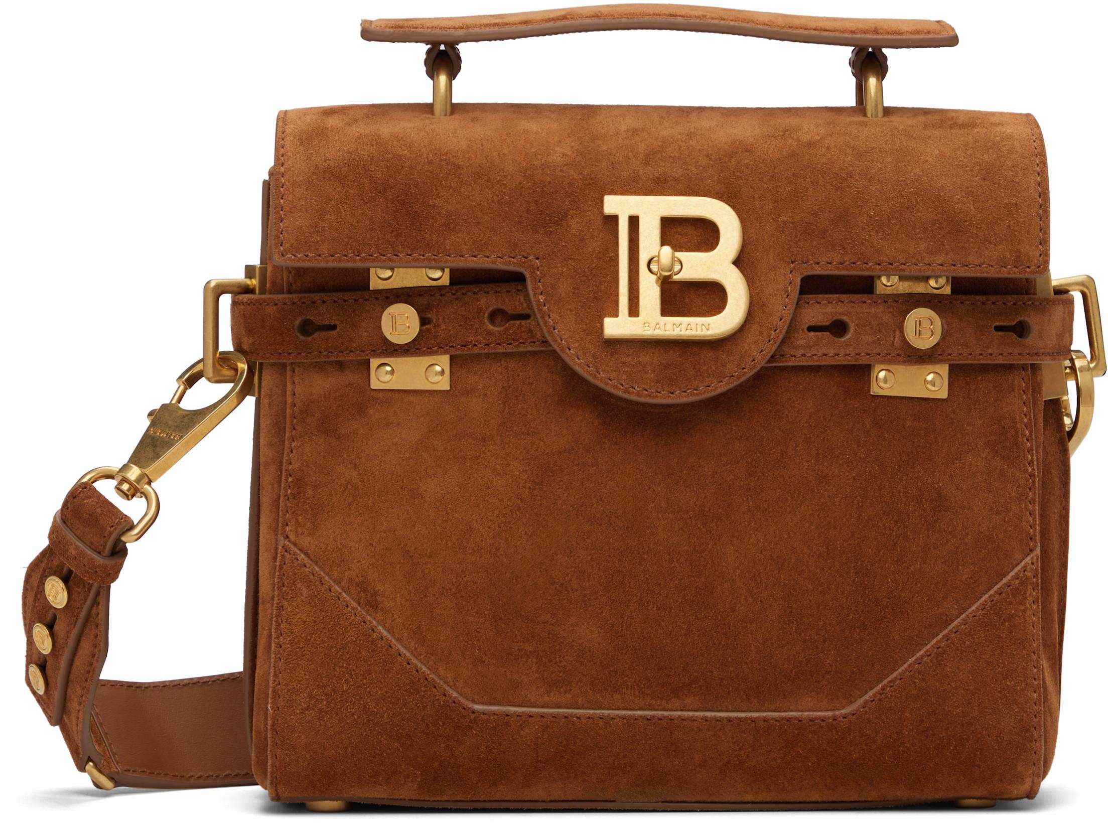 Tan Suede B-Buzz 23 Bag by BALMAIN