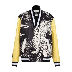 Tiger print leather varsity jacket by BALMAIN