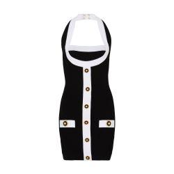 Two-tone halterneck knit dress by BALMAIN
