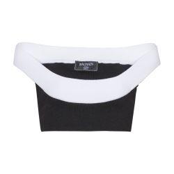 Two-tone knit cropped top with double neckline by BALMAIN